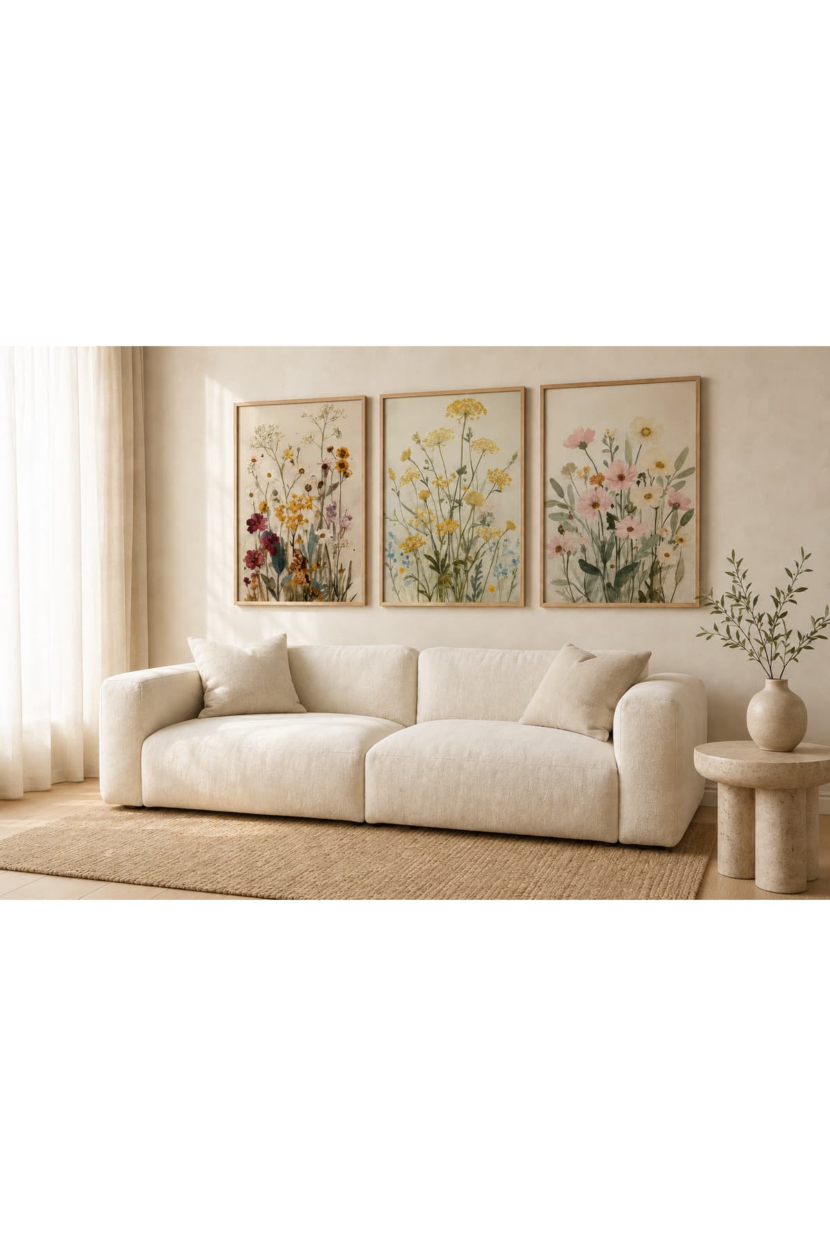 Bahar Çiçekleri – Renkli Kır Çiçekleri 3’lü Set Dekoratif Duvar Tablosu - R0078 — görsel 2