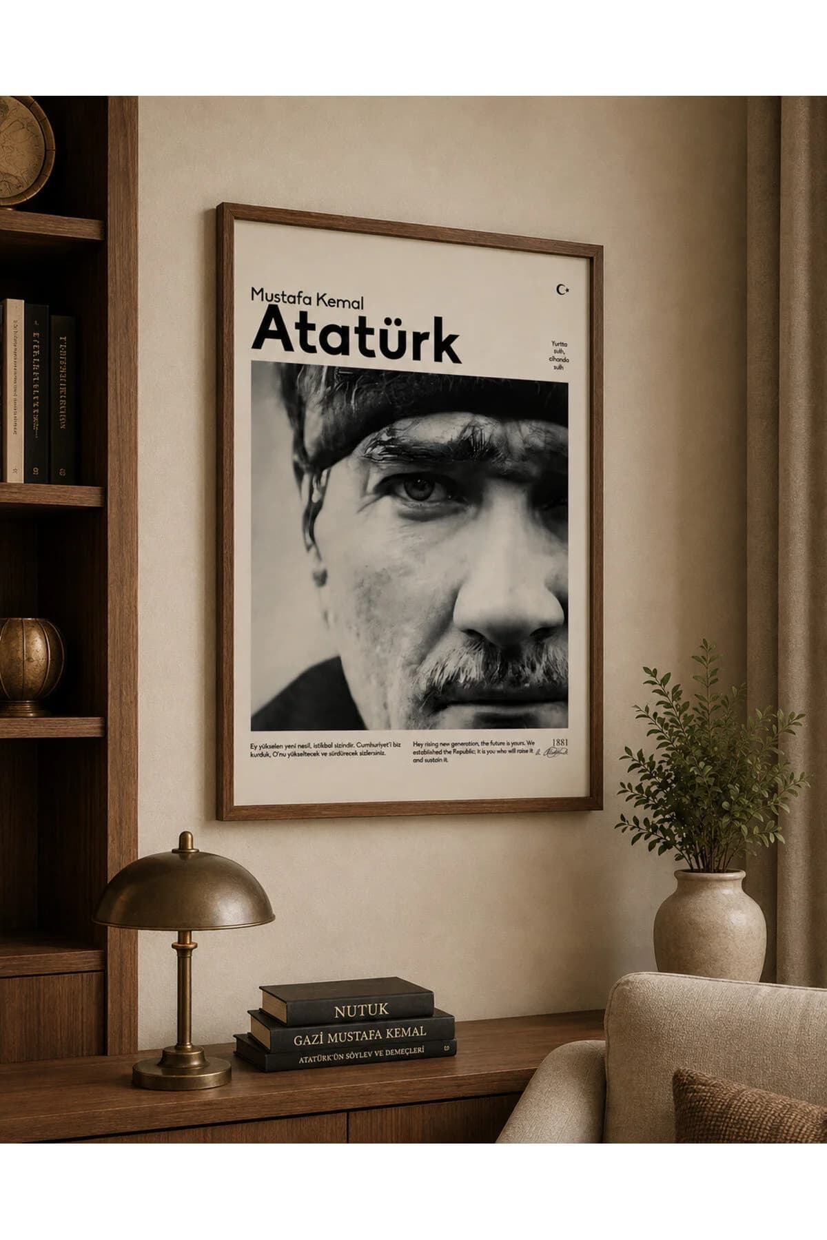 Ahşap Çerçeveli Mustafa Kemal Atatürk Portreli Dekoratif Duvar Tablosu - R0042 — görsel 2