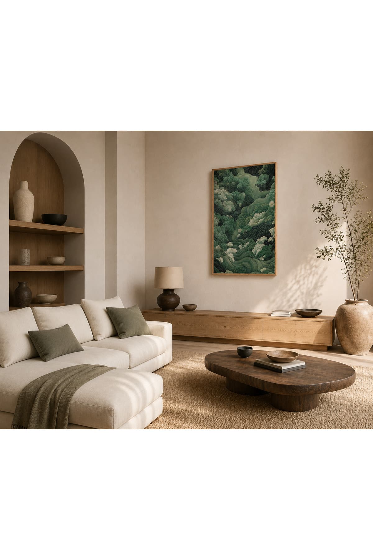 Yeşil Vadinin Akışı – Doğa ve Dalga Desenli Yeşil Tonlarda Modern Dekoratif Duvar Tablosu - R0061 — görsel 2
