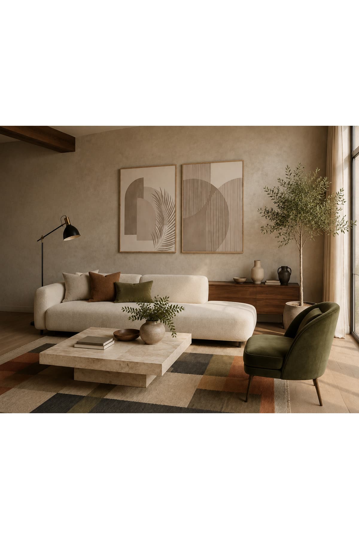 Minimal Geometrik Formlar ve Botanik Yaprak Temalı Modern 2’li Set Dekoratif Duvar Tablosu - R0103 — görsel 2