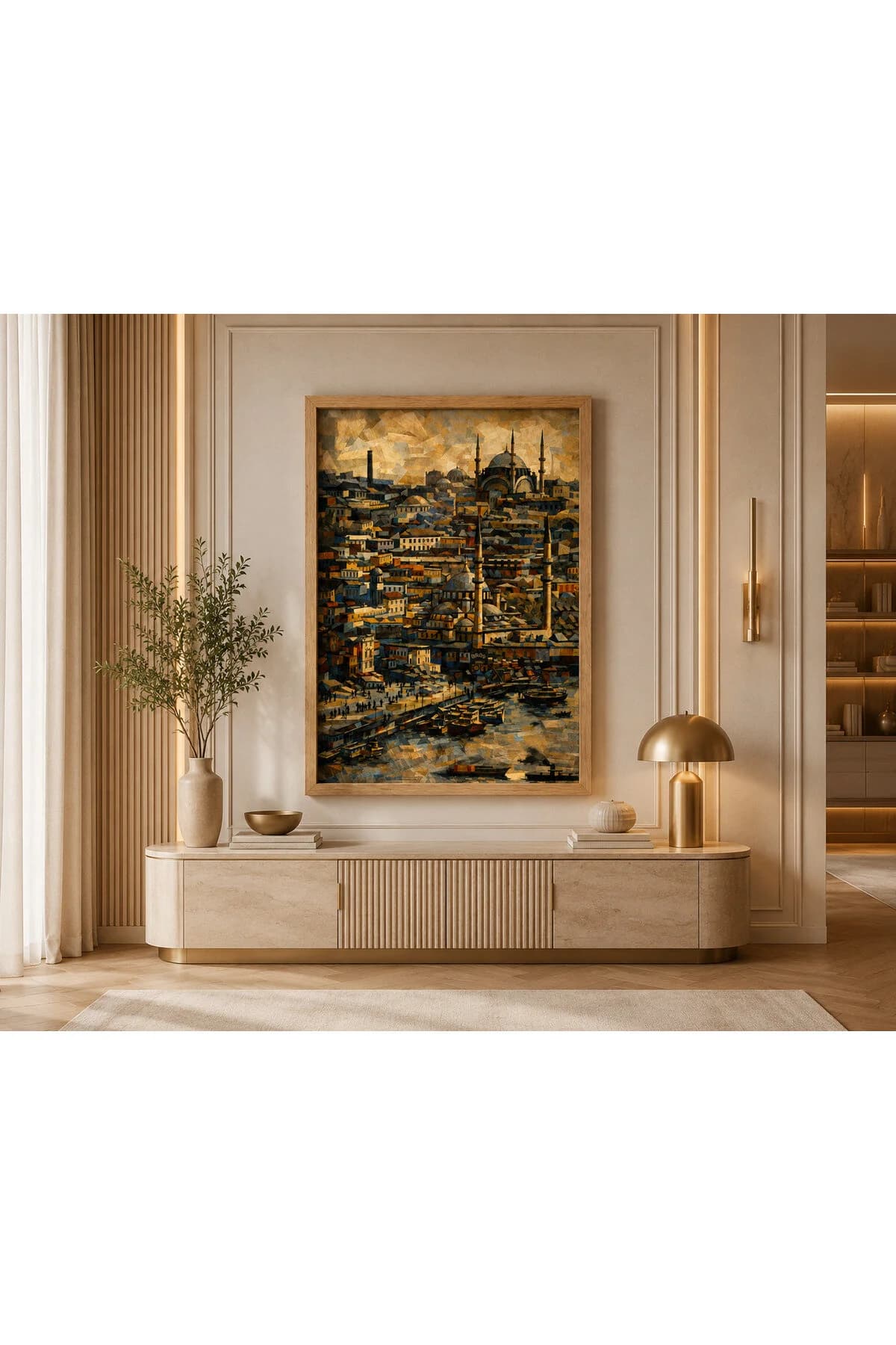 Ahşap Çerçeveli Modern İstanbul Manzarası Duvar Tablosu - Premium Dekoratif Tablo R0002 — görsel 2