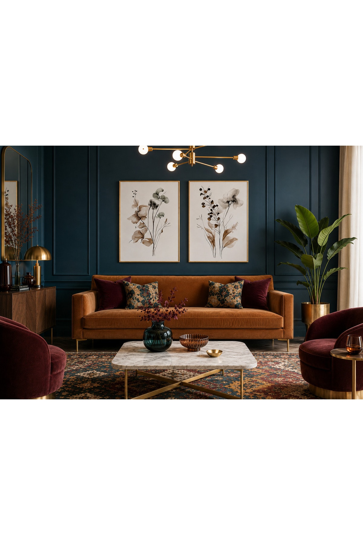 Zarif Botanik Çiçekler Temalı Modern 2’li Set Dekoratif Duvar Tablosu - R0102