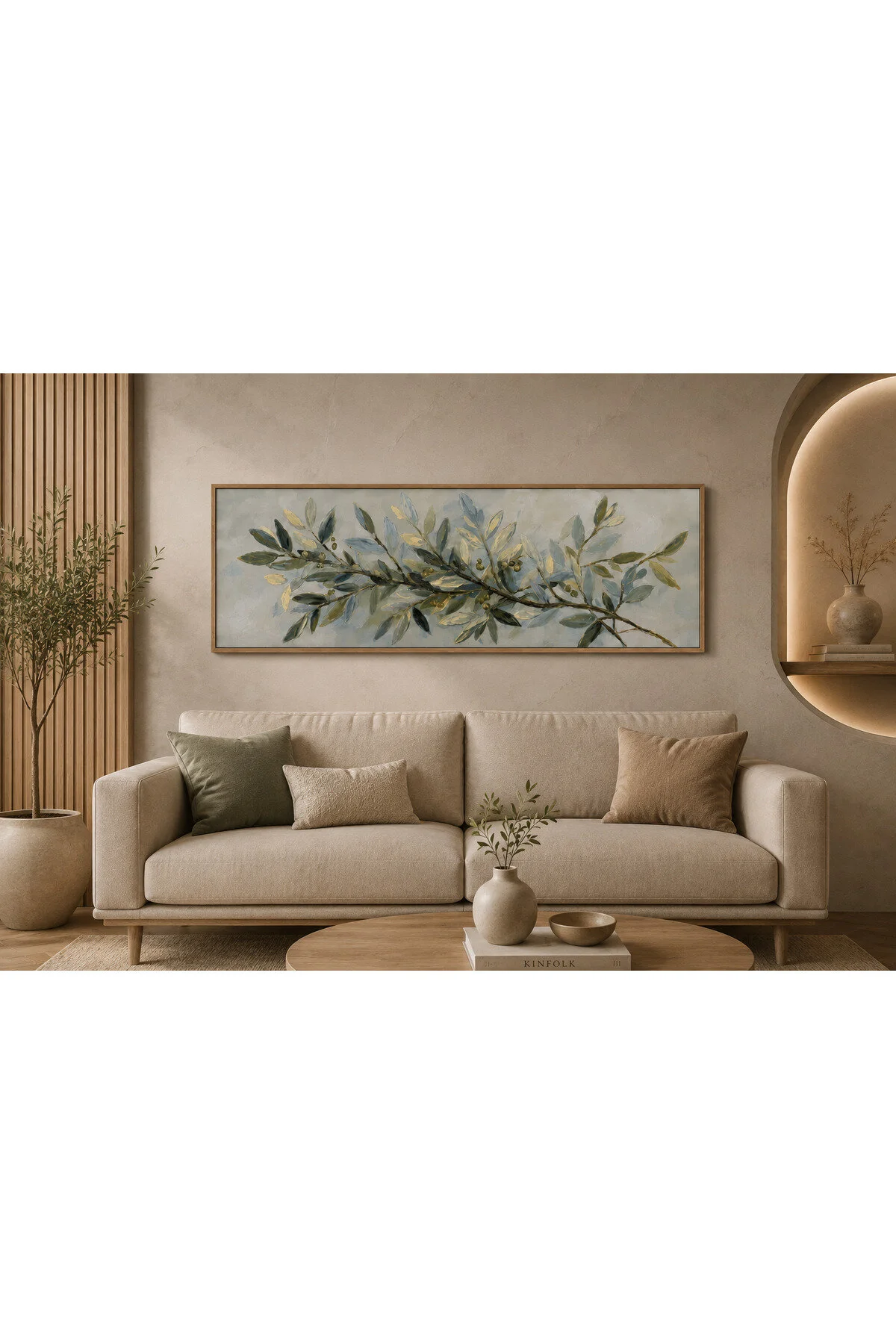 Ahşap Çerçeveli Zeytin Dalı Desenli Dekoratif Duvar Tablosu - R0031