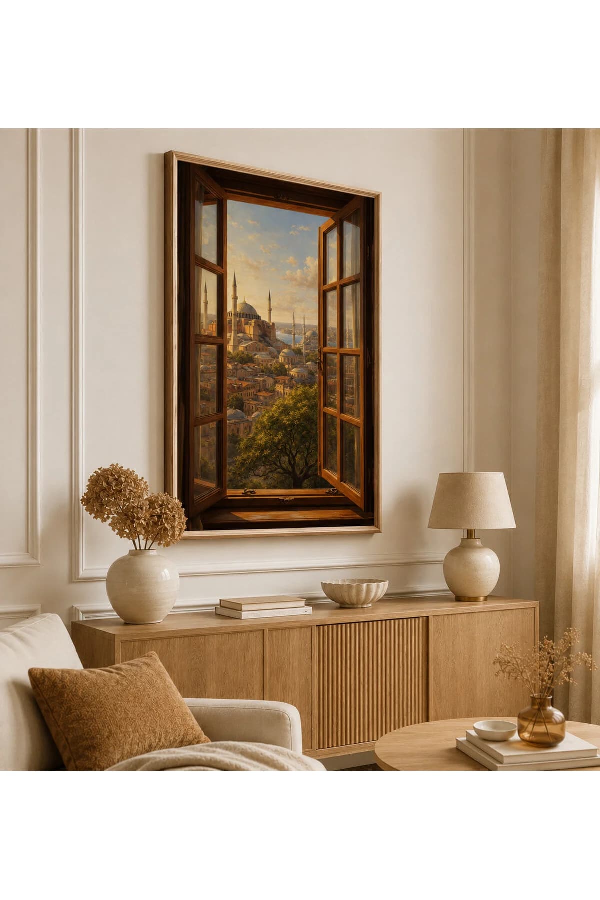 Ahşap Çerçeveli Pencere Manzaralı İstanbul Temalı Dekoratif Duvar Tablosu - R0045 — görsel 2