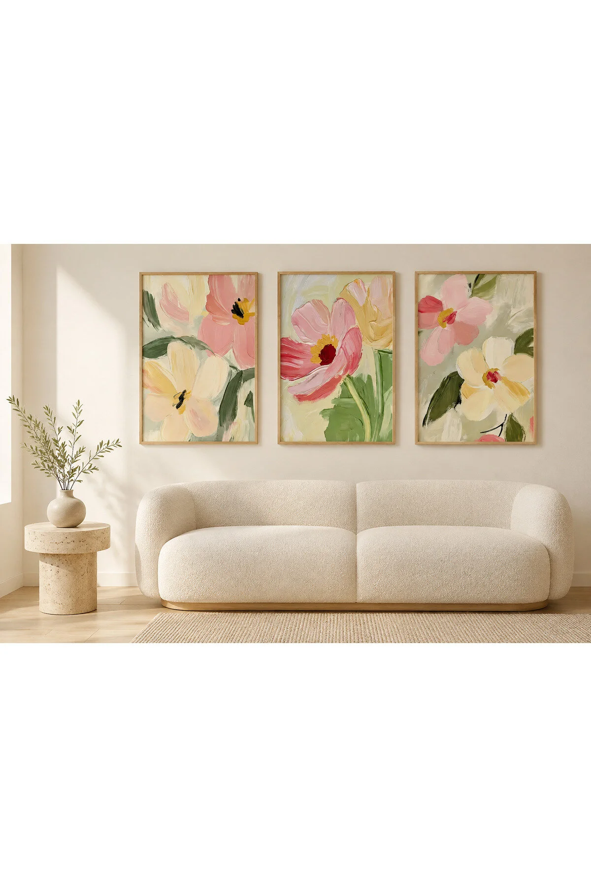 Ahşap Çerçeveli Pastel Pembe Çiçekler Duvar Tablosu - R0009