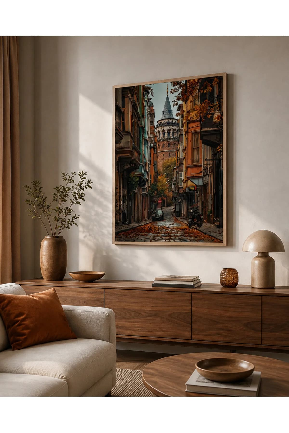 Ahşap Çerçeveli Galata Kulesi ve İstanbul Sokakları Temalı Dekoratif Duvar Tablosu - R0047 — görsel 2