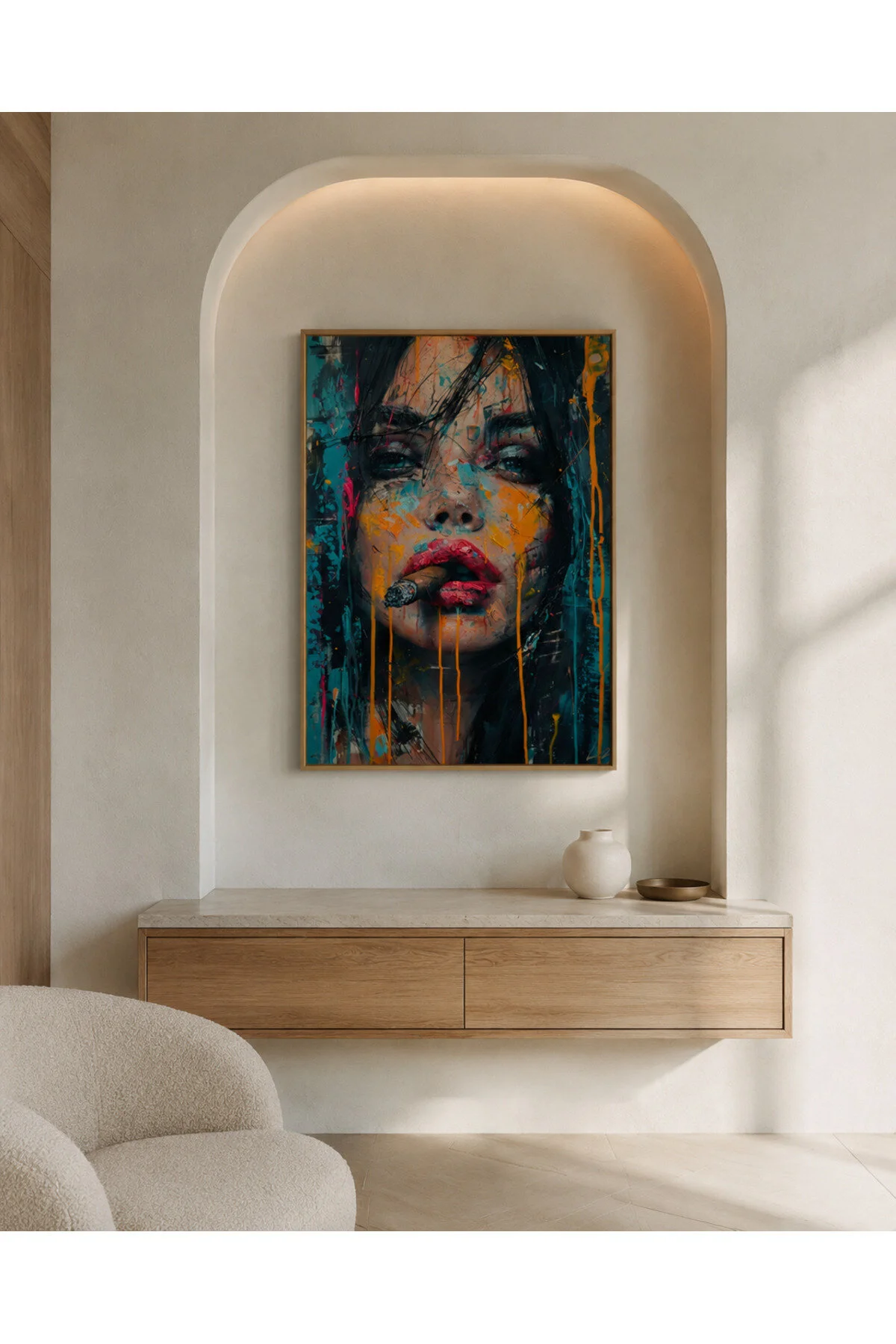 Ahşap Çerçeveli Modern Kadın Portresi Duvar Tablosu - R0021