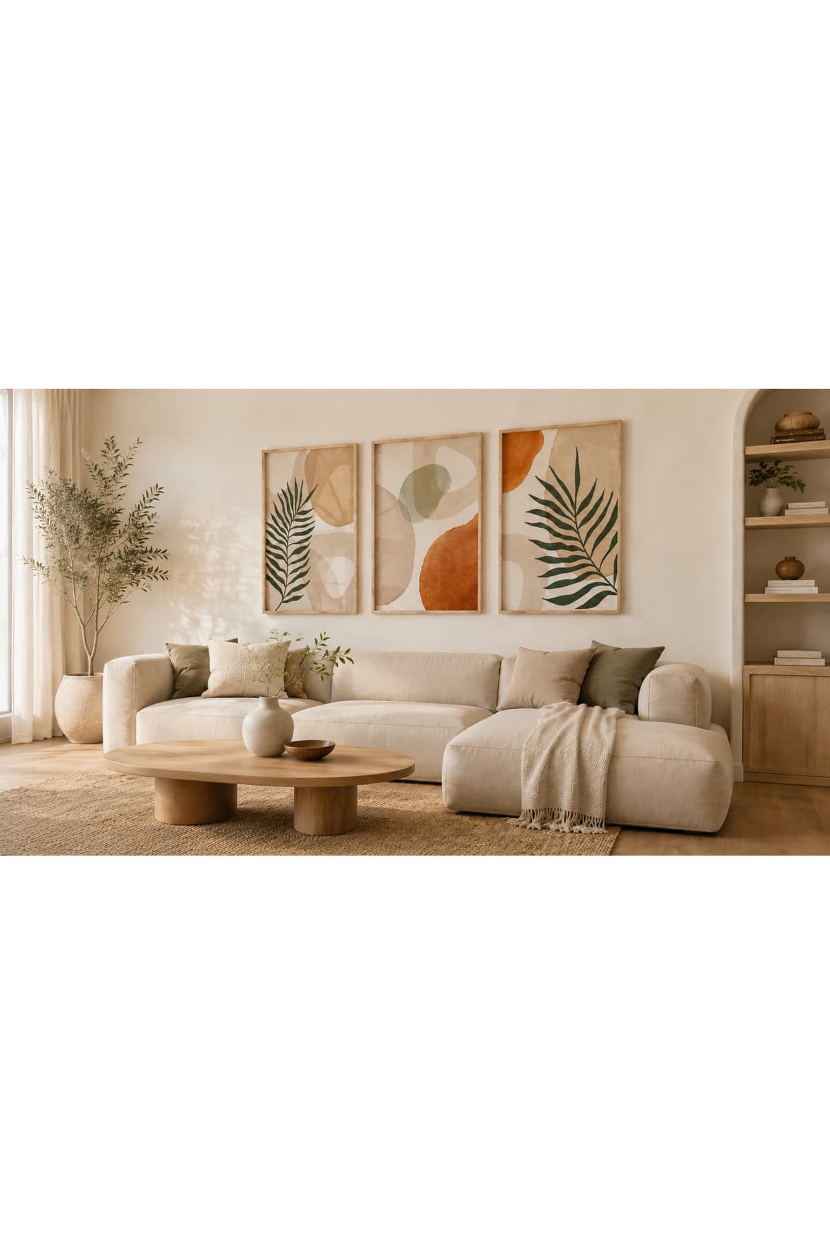 Bohem Botanik Yaprak ve Soyut Formlar Temalı Modern 3’lü Set Dekoratif Duvar Tablosu R0113 — görsel 2