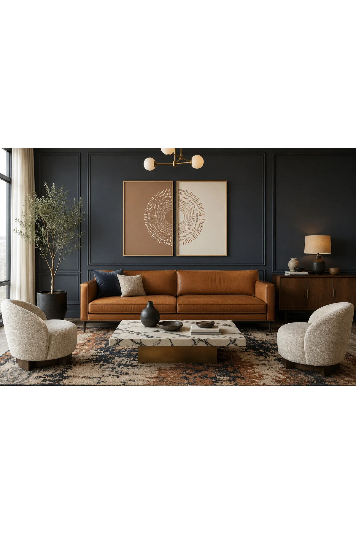 Dairesel Geometrik Formlar Temalı Modern 2’li Set Dekoratif Duvar Tablosu - R0104