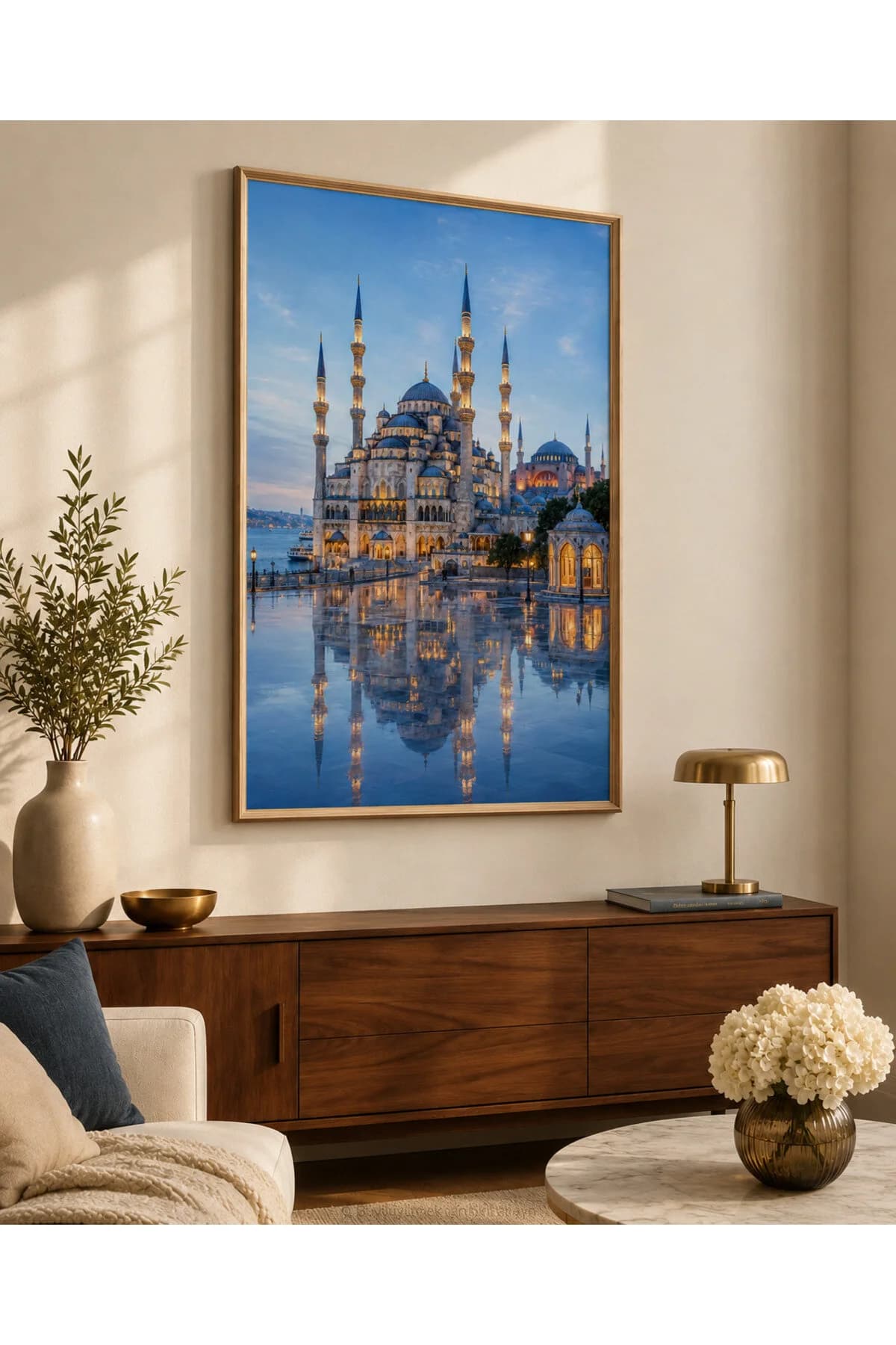 Ahşap Çerçeveli Sultanahmet Camii Mavi Saat İstanbul Manzaralı Dekoratif Duvar Tablosu - R0050 — görsel 2