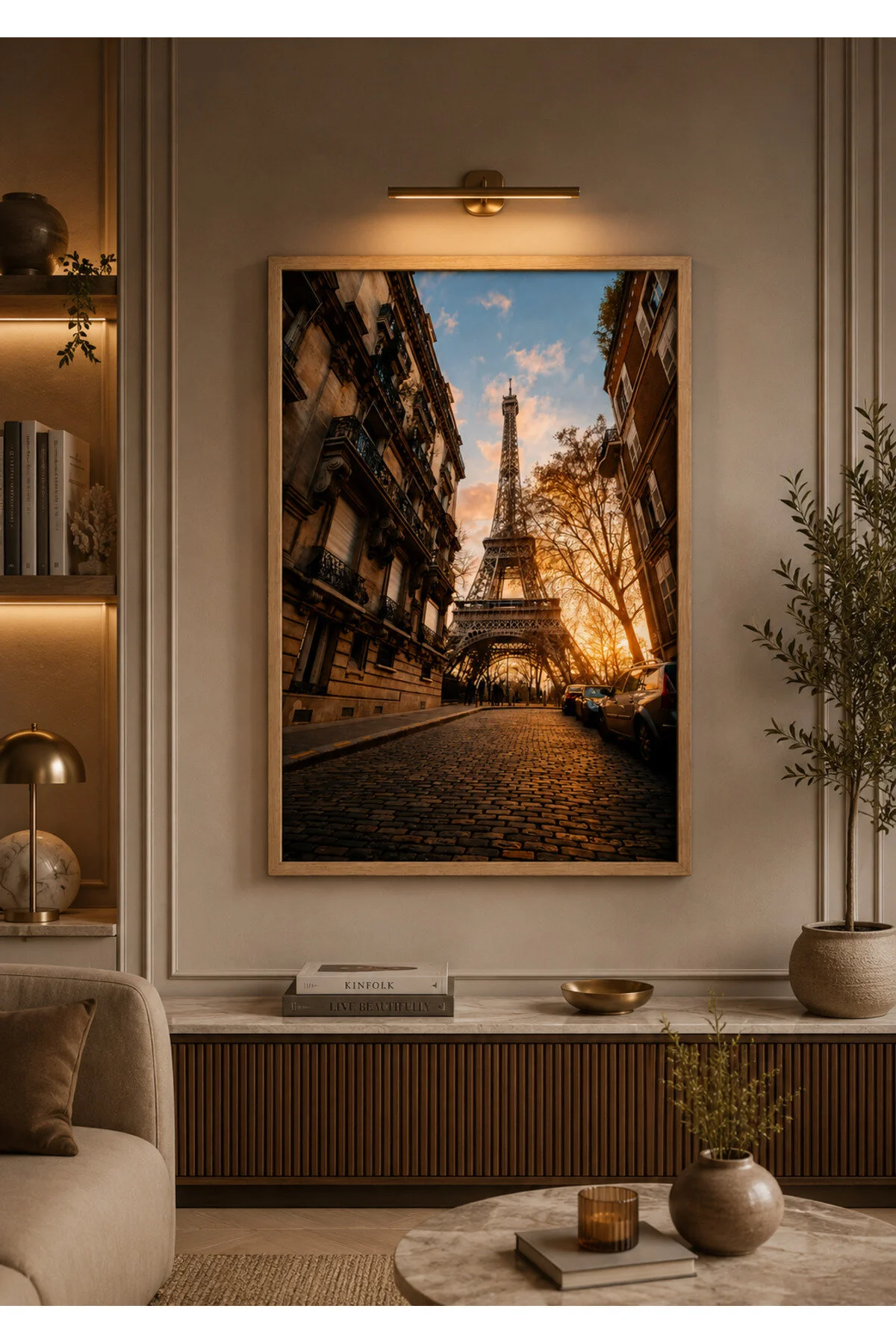 Ahşap Çerçeveli Paris Eyfel Kulesi Gün Batımı Duvar Tablosu R0006
