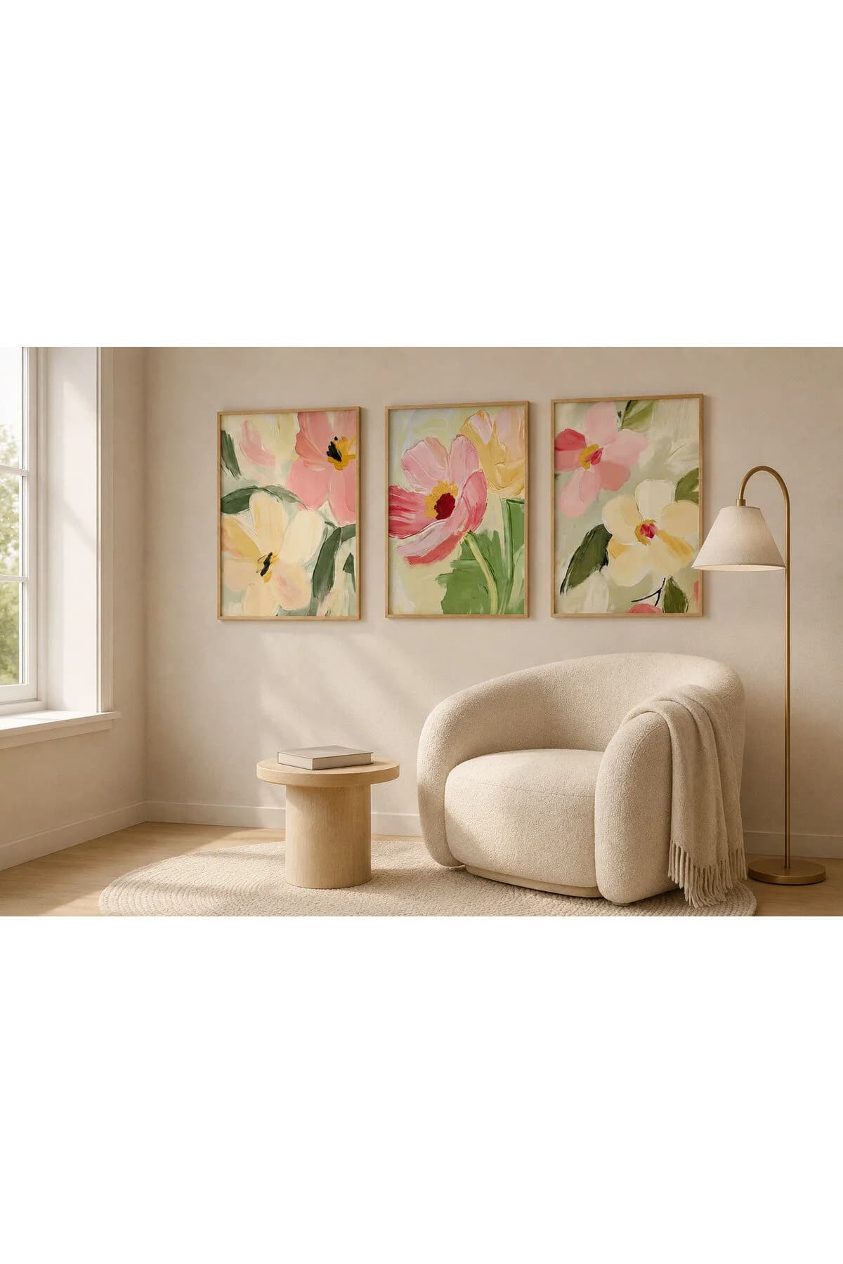Ahşap Çerçeveli Pastel Pembe Çiçekler Duvar Tablosu - R0009 — görsel 2