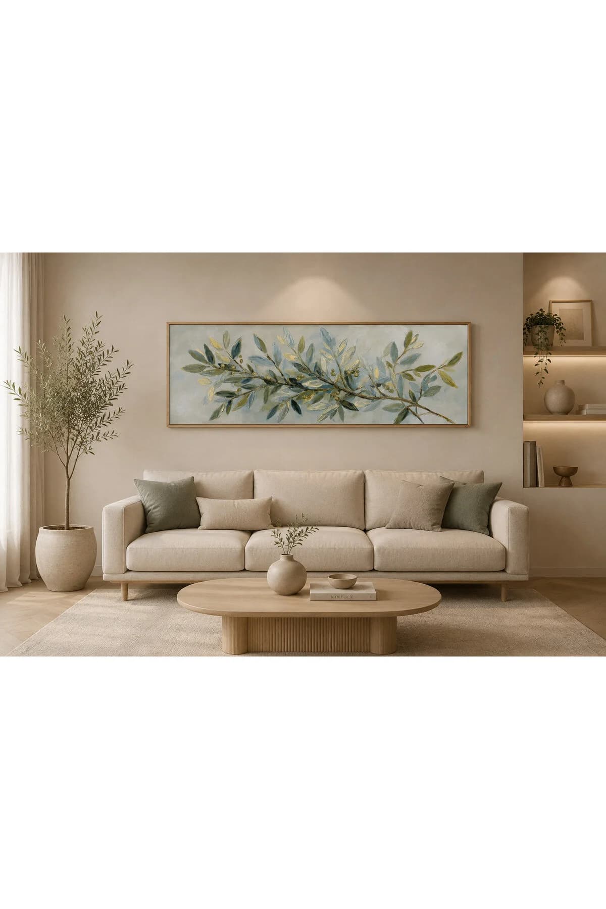 Ahşap Çerçeveli Zeytin Dalı Desenli Dekoratif Duvar Tablosu - R0031 — görsel 2