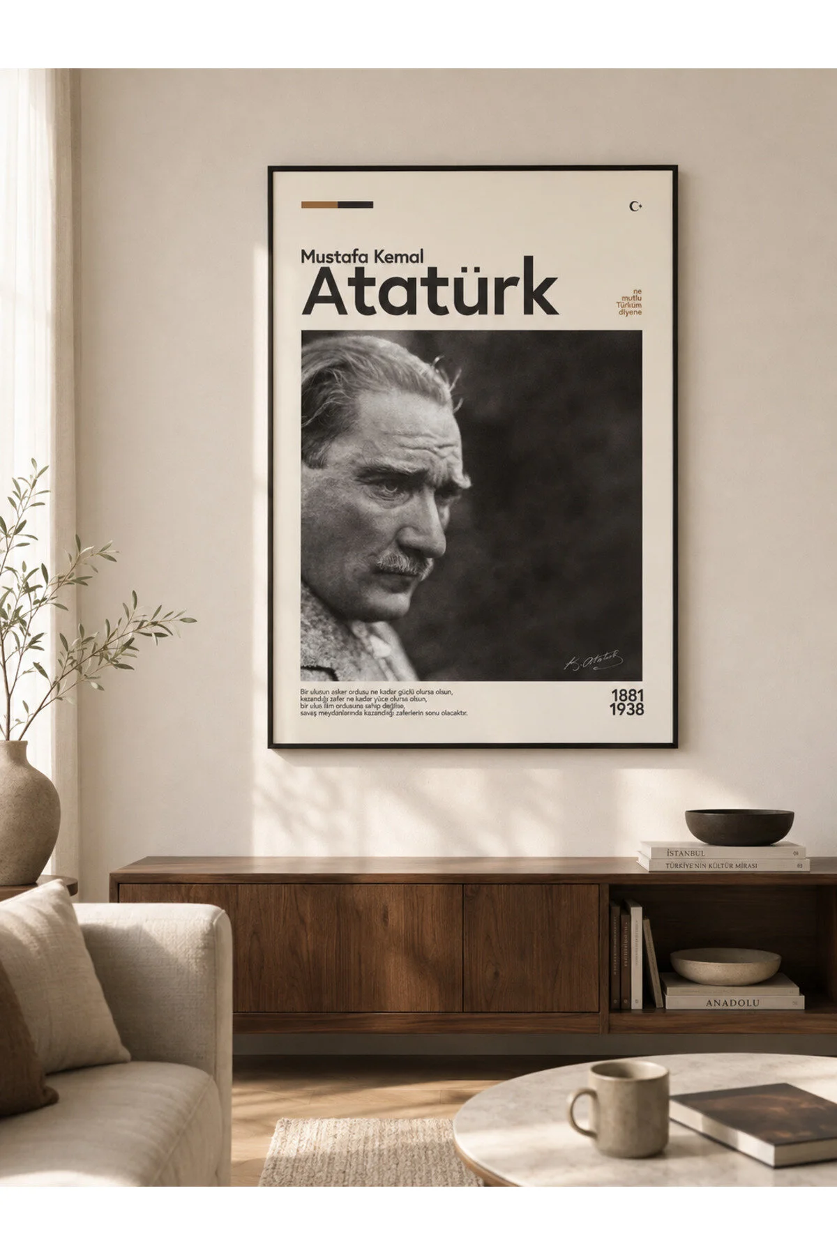 Ahşap Çerçeveli Mustafa Kemal Atatürk Gazete Temalı Portre Dekoratif Duvar Tablosu - R0043