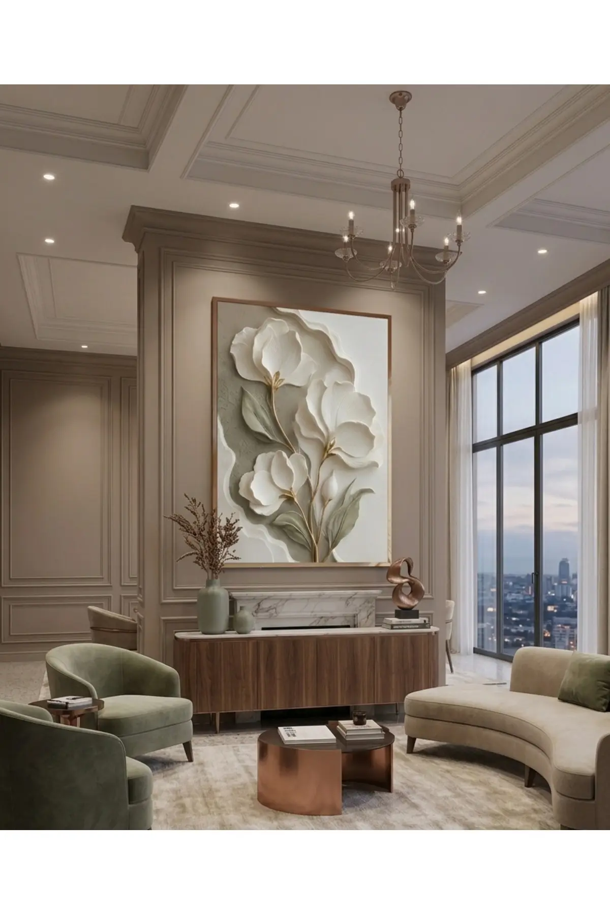 Ahşap Çerçeveli Kabartmalı Beyaz Çiçek Ve Yaprak Motifli Duvar Tablosu - R0028 — görsel 2