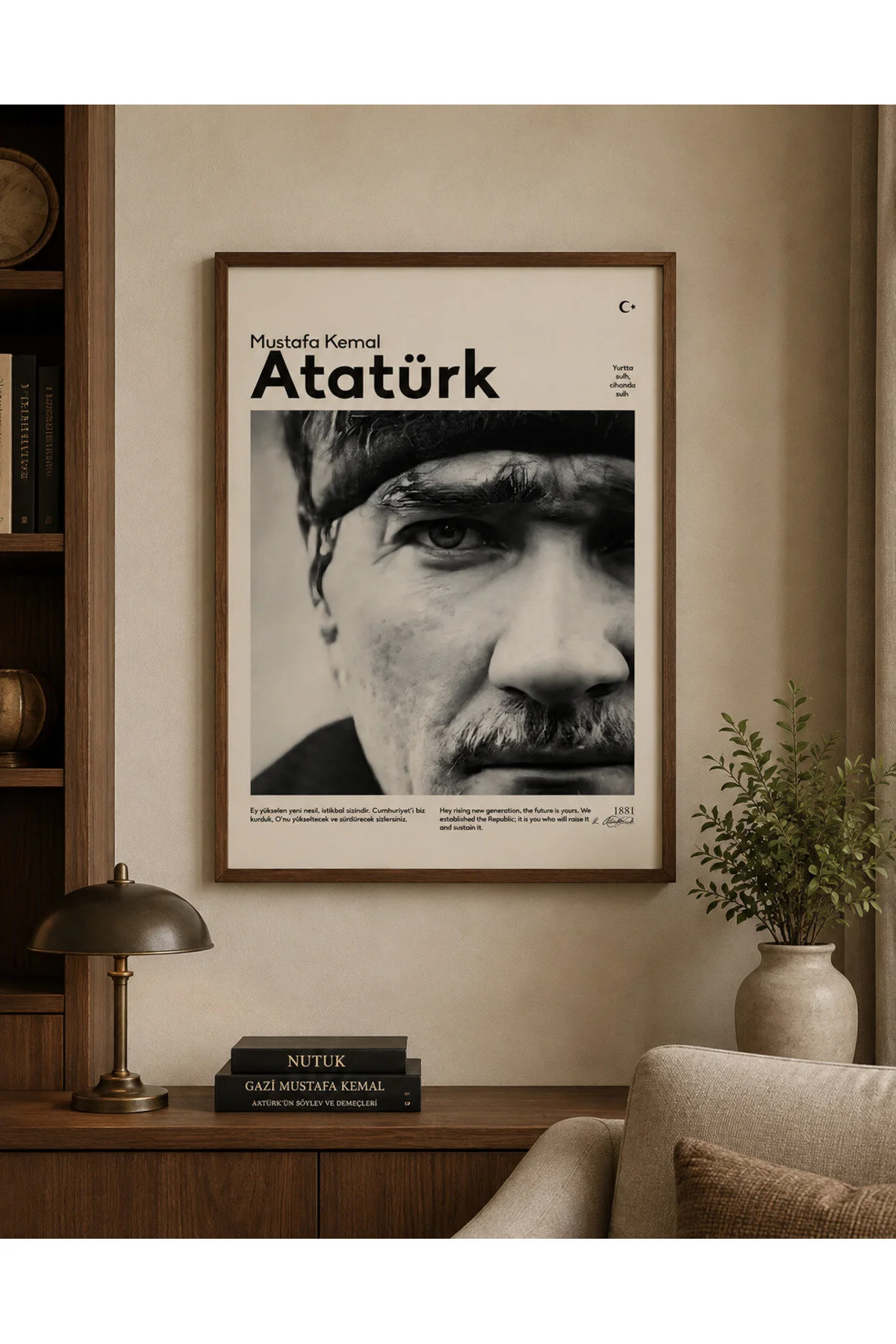Ahşap Çerçeveli Mustafa Kemal Atatürk Portreli Dekoratif Duvar Tablosu - R0042
