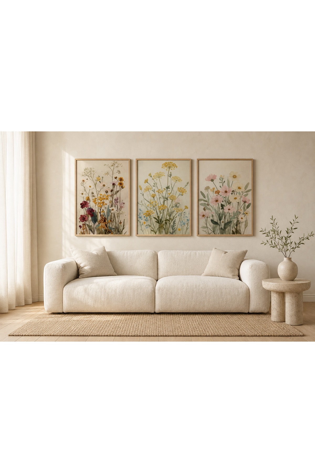 Bahar Çiçekleri – Renkli Kır Çiçekleri 3’lü Set Dekoratif Duvar Tablosu - R0078