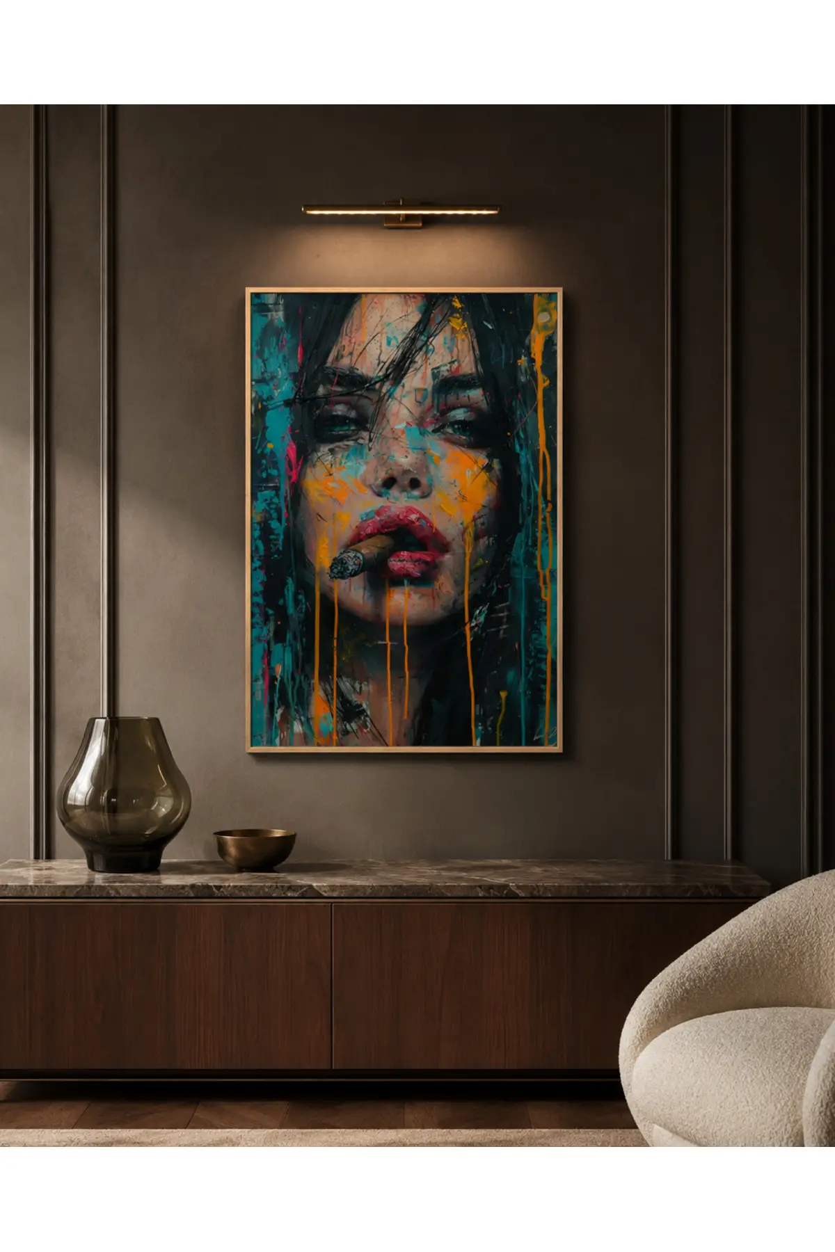 Ahşap Çerçeveli Modern Kadın Portresi Duvar Tablosu - R0021 — görsel 2