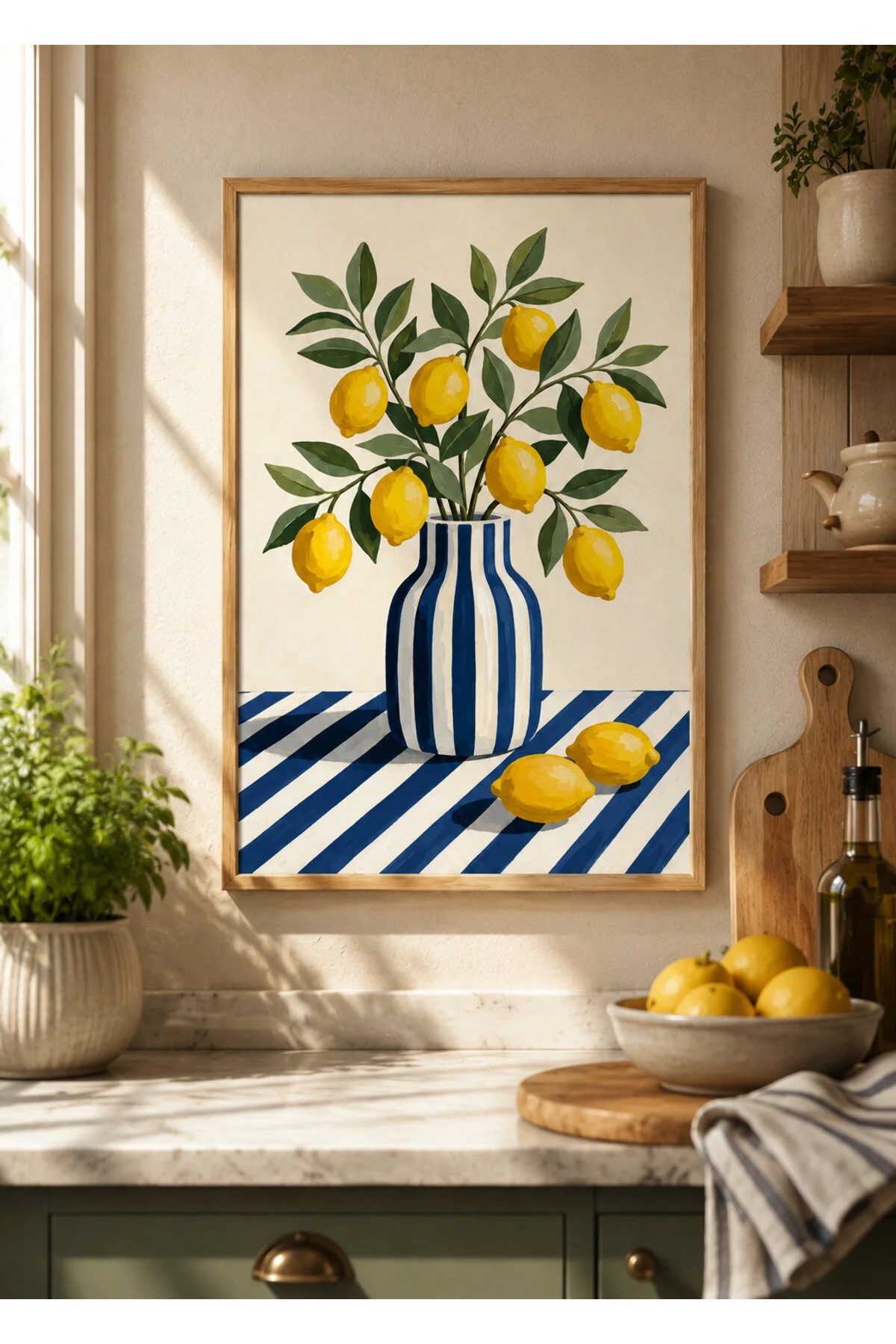 Ahşap Çerçeveli Akdeniz Limonları Duvar Tablosu - Premium Dekoratif Kanvas R0004