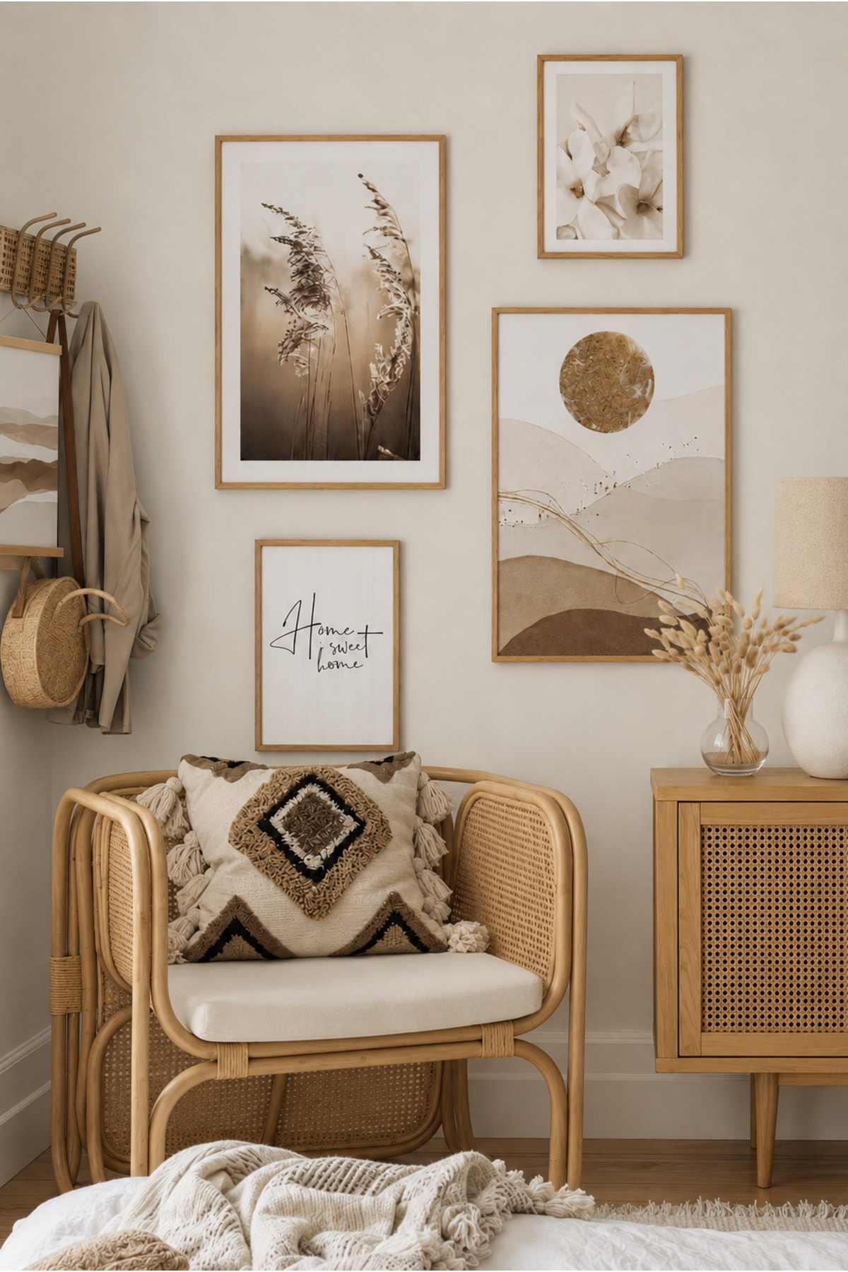 4’lü Bohem Duvar Tablo Seti Dekoratif Çerçeveli Modern Salon ve Ev Dekoru R0115