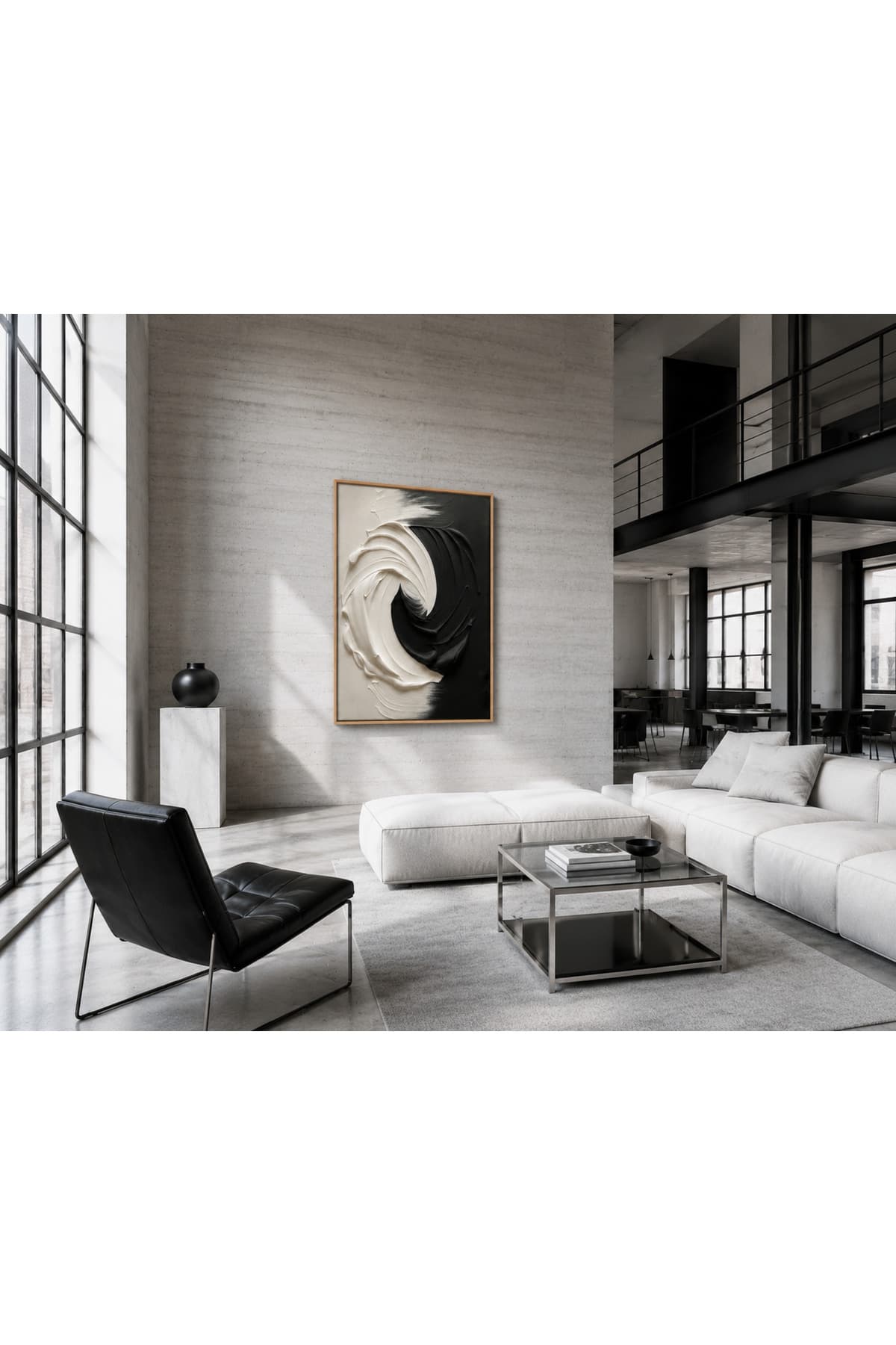 Siyah Beyaz Dalgalar – Dokulu Soyut Minimalist Modern Dekoratif Duvar Tablosu - R0068 — görsel 2