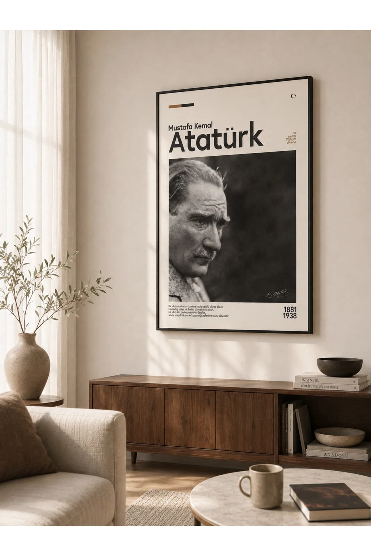 Ahşap Çerçeveli Mustafa Kemal Atatürk Gazete Temalı Portre Dekoratif Duvar Tablosu - R0043 — görsel 2