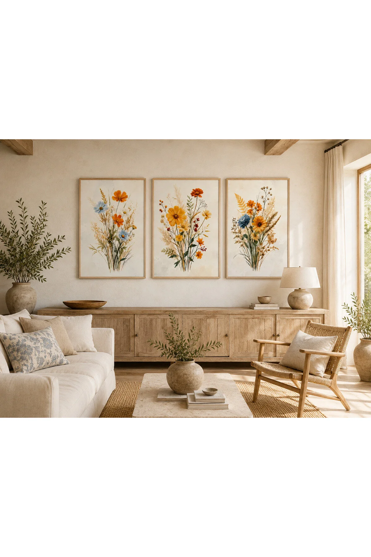 Bohem Doğa Dokuları Temalı Modern Dekoratif 3'lü Set Duvar Tablosu - R0155