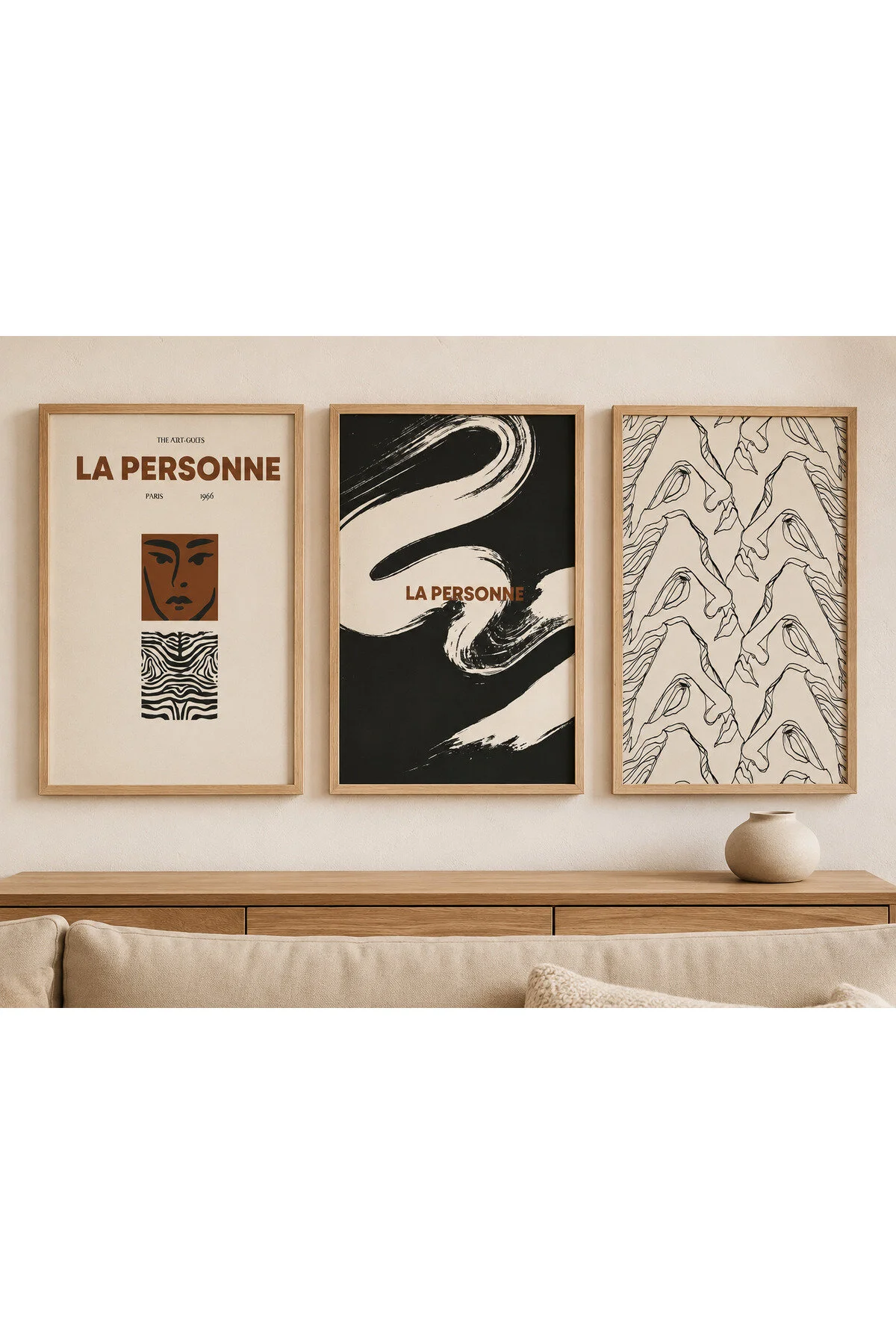 Doğal Tonlar ve Modern Sanat Temalı Dekoratif 3'lü Set Duvar Tablosu - R0154