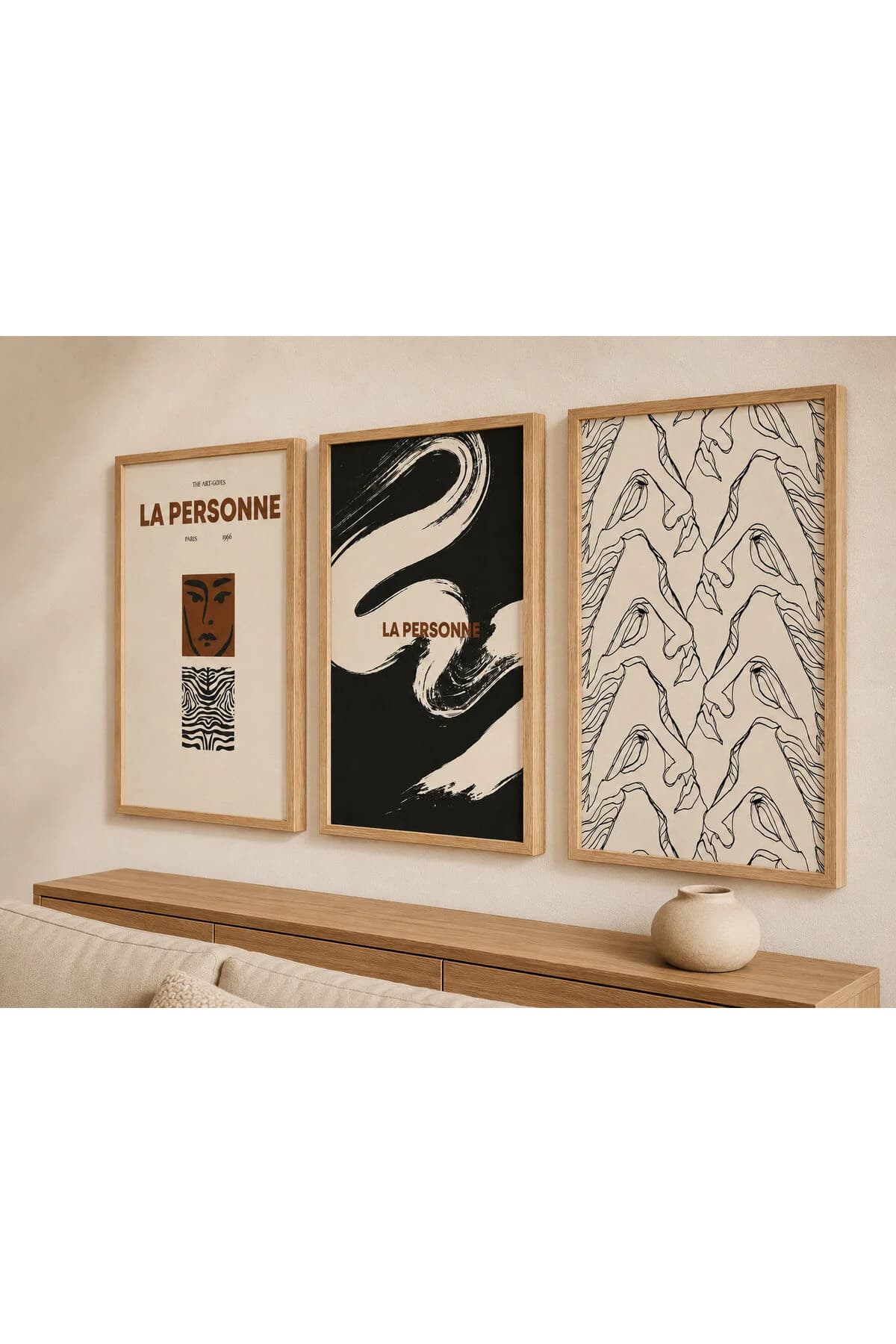 Doğal Tonlar ve Modern Sanat Temalı Dekoratif 3'lü Set Duvar Tablosu - R0154 — görsel 2
