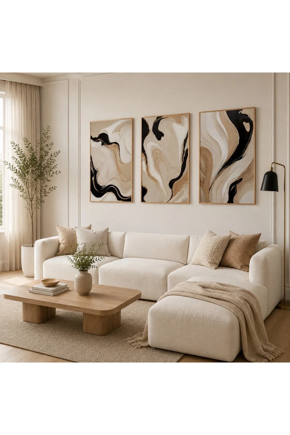 Sade Doğa Estetiği Temalı Modern Dekoratif 3'lü Set Duvar Tablosu - R0160 — görsel 2