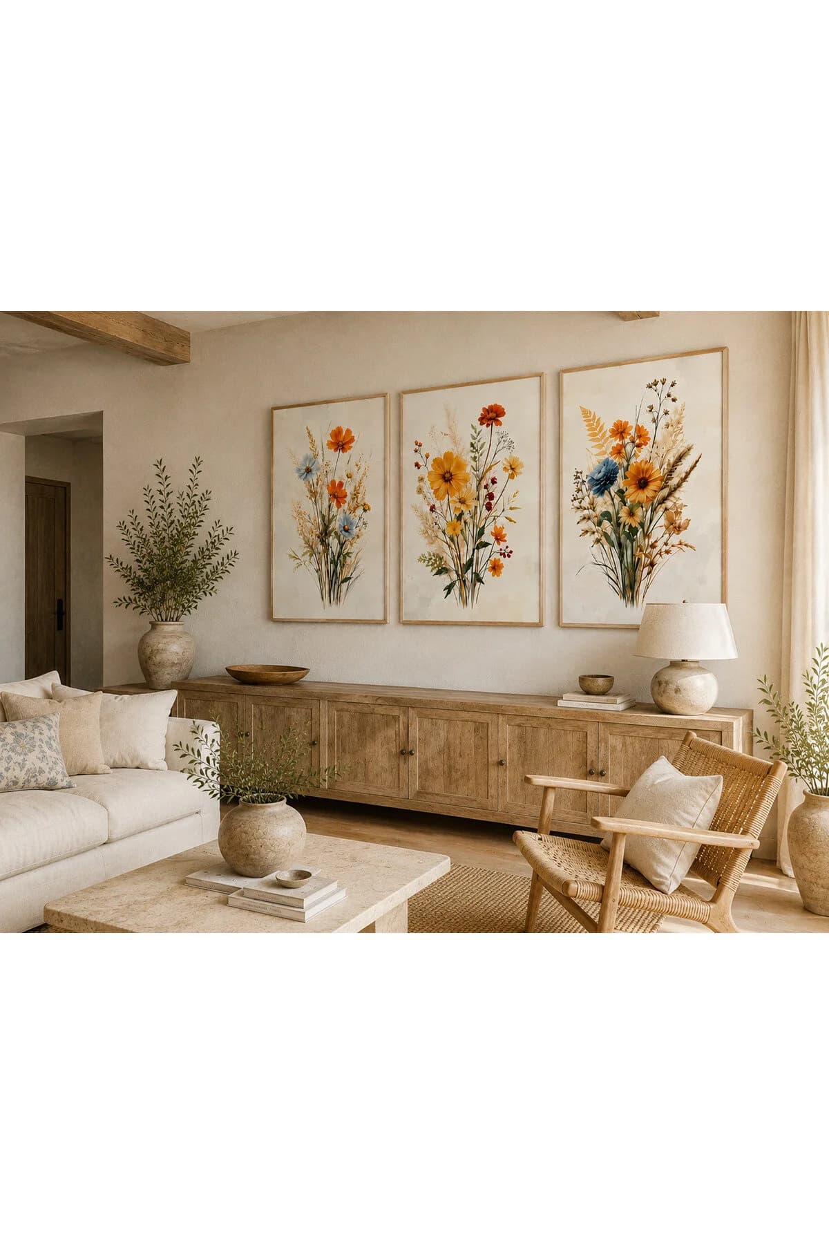 Bohem Doğa Dokuları Temalı Modern Dekoratif 3'lü Set Duvar Tablosu - R0155 — görsel 2